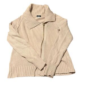 J Crew size XS cream long sleeve angled zip front floppy collar cardigan GUC